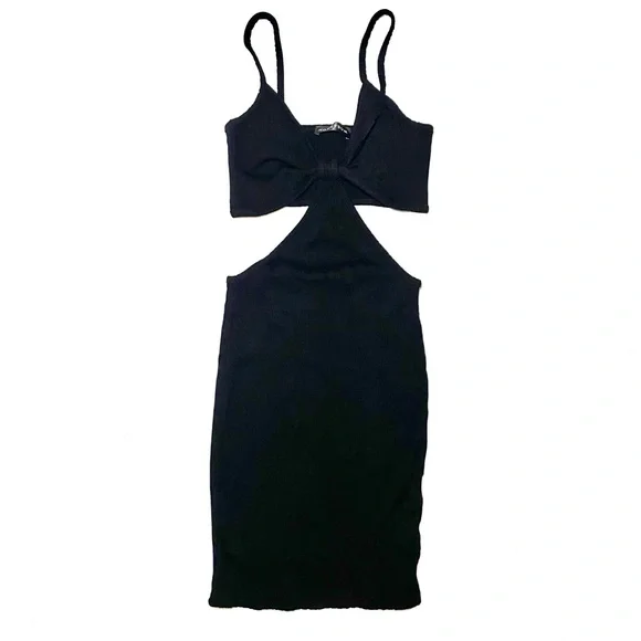 Black Ribbed Bodycon Cut Out Mini Dress - Picture 1 of 4